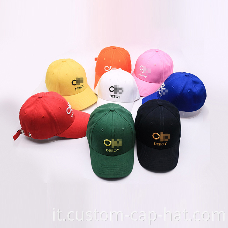 Fibbia in metallo a vendita calda 6 pannelli Produttore di cappellini da baseball produttore 3d ricamo 3d curvo brim caramelle colori papà cappello